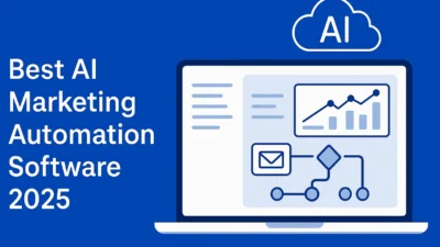 AI marketing automation software interface on laptop screen with graphs and workflow Title: Best AI Marketing Automation Software 2025