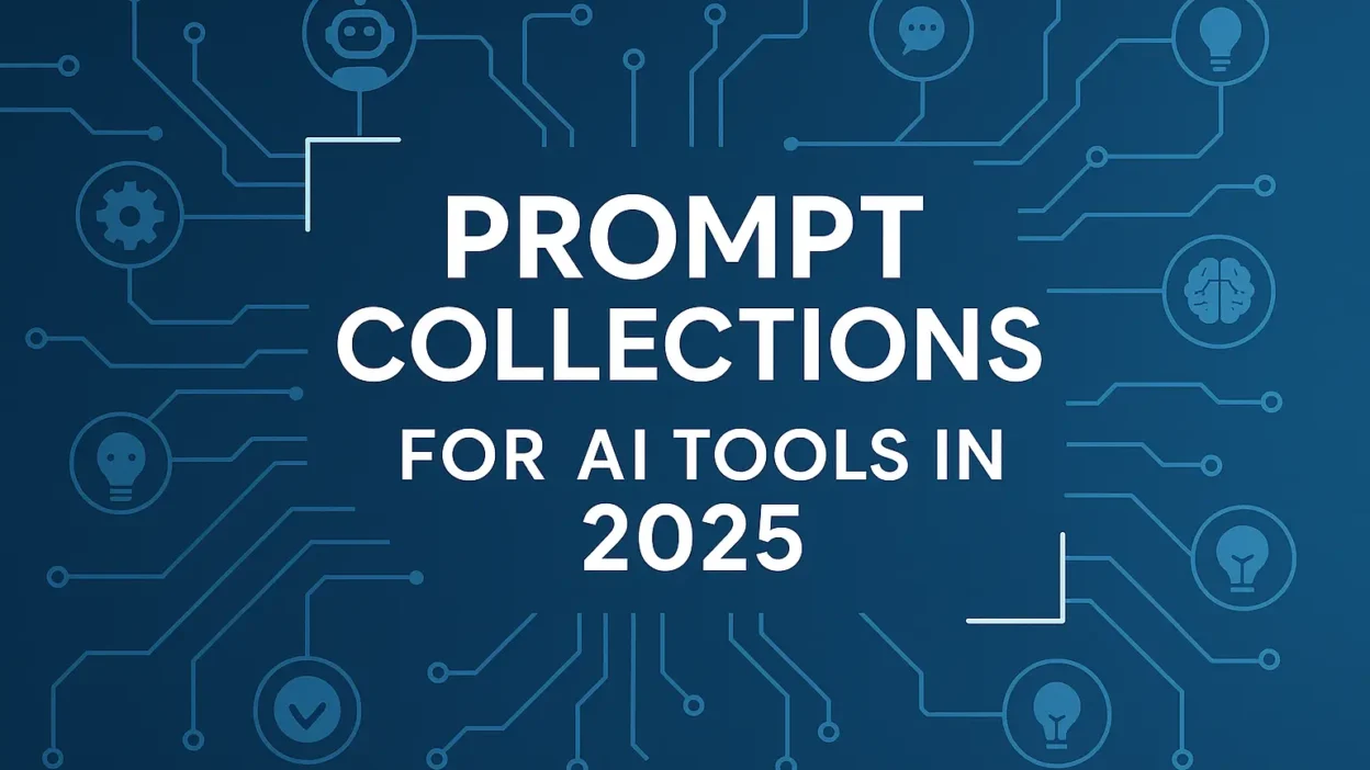 Prompt Collections for AI Tools in 2025 — circuit-style tech background with icons