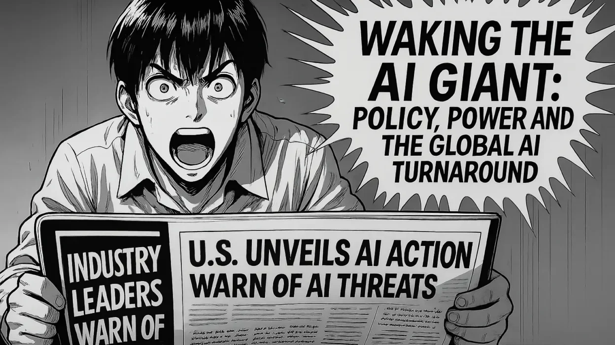 Manga-style illustration of AI policy and governance news in 2025