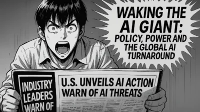 Manga-style illustration of AI policy and governance news in 2025