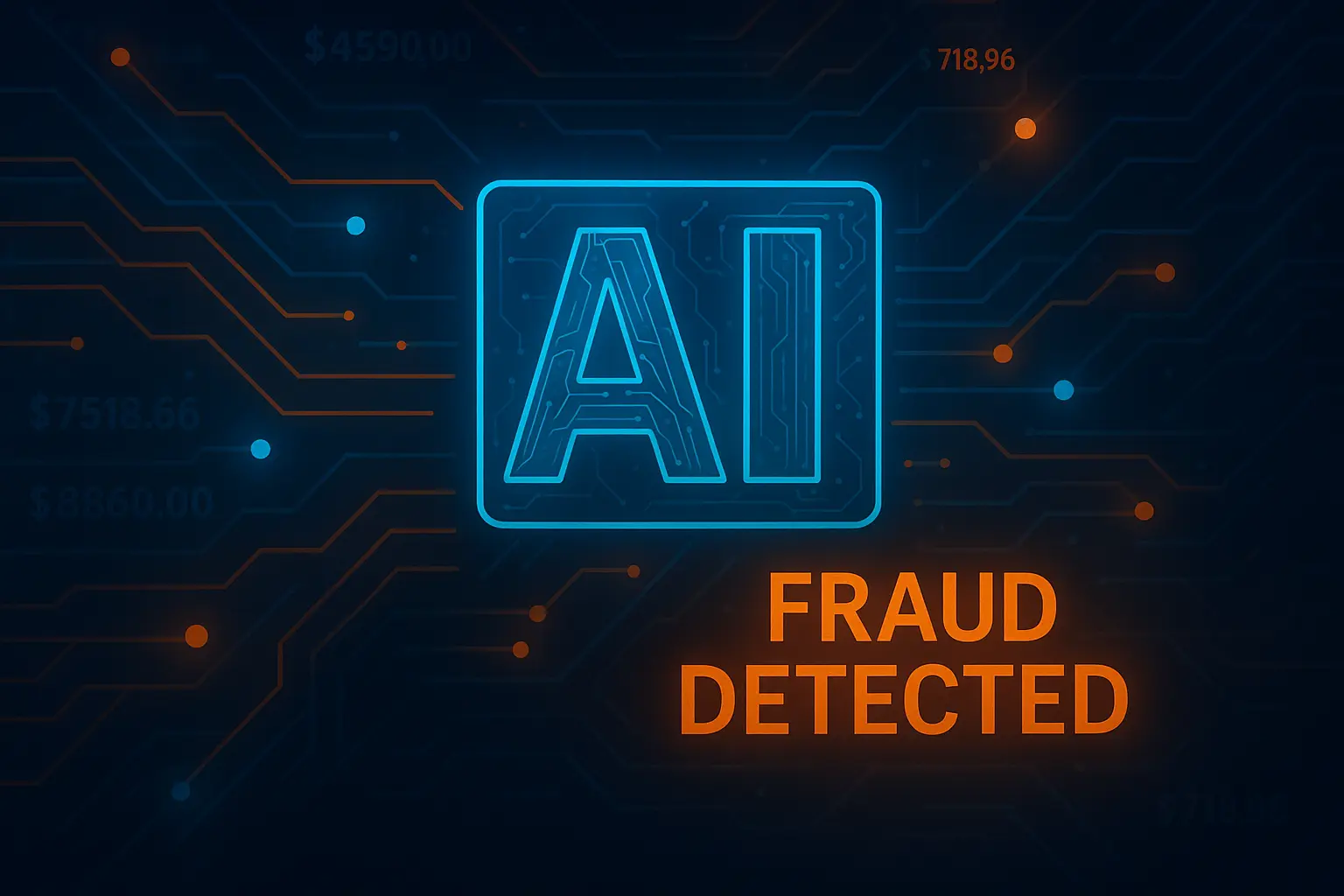 AI fraud detection and financial risk management technology in 2025, featuring futuristic digital security interface