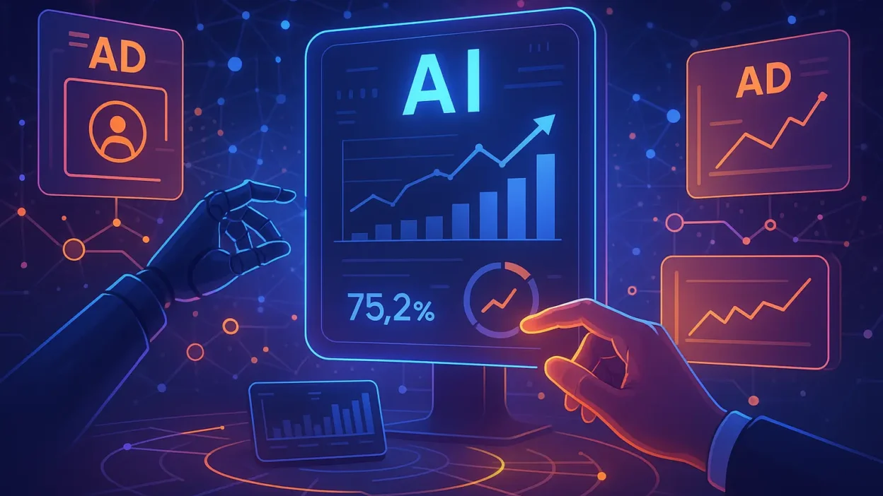 Illustration of digital advertising with AI-optimized ad campaigns and cookieless targeting for 2025 PPC success